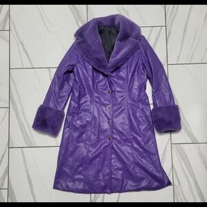 70s pimp style Mod Jacket Willy Wonka Purple faux leather with fur coat 3xl